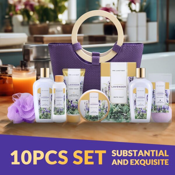 Spa Luxetique Gift Baskets for Women, Spa Gifts for Women - 10pcs Lavender Gift Sets with Body Lotion, Bubble Bath, Relaxing Bath Sets, Mothers Day Gifts for Mom - Image 4