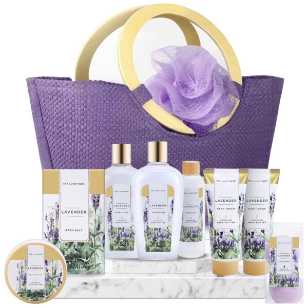 Spa Luxetique Gift Baskets for Women, Spa Gifts for Women - 10pcs Lavender Gift Sets with Body Lotion, Bubble Bath, Relaxing Bath Sets, Mothers Day Gifts for Mom - Image 2