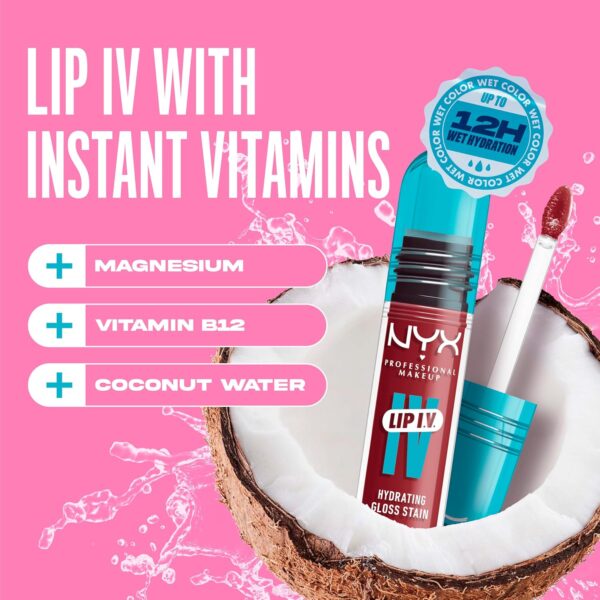 NYX PROFESSIONAL MAKEUP Lip IV Hydrating Glossy Lip Stain with 12HR Hydration - Bubblegum Burst (Pink) - Image 7