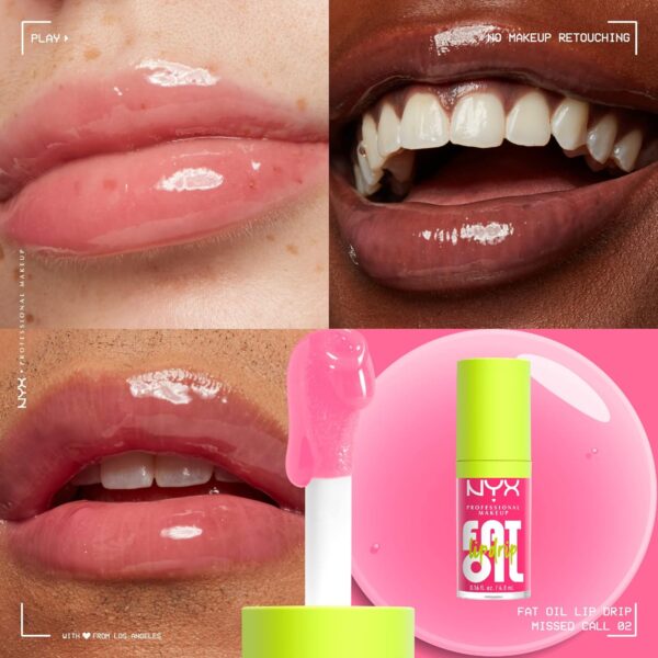 NYX PROFESSIONAL MAKEUP Fat Oil Lip Drip, Moisturizing Lip Oil Gloss, Vegan Tinted Formula, Up to 12 HR Hydration - Missed Call (Sheer Pink) - Image 3