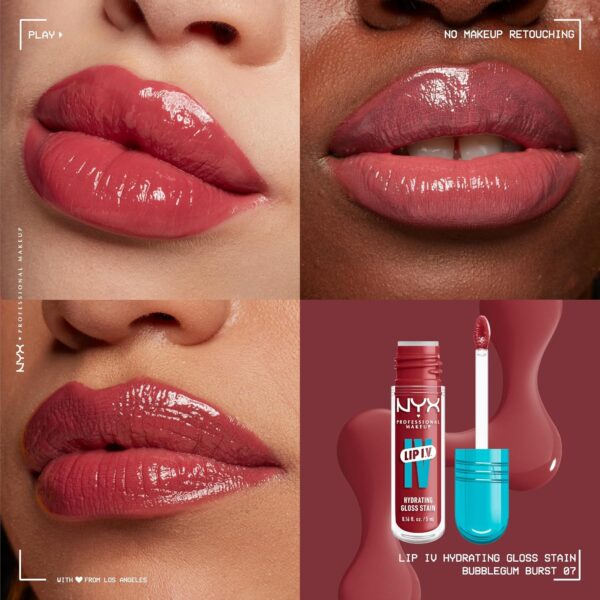 NYX PROFESSIONAL MAKEUP Lip IV Hydrating Glossy Lip Stain with 12HR Hydration - Bubblegum Burst (Pink) - Image 4