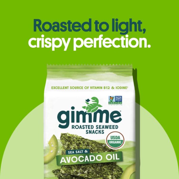 Gimme Seaweed Organic Premium Roasted Seaweed Snacks, Sea Salt & Avocado Oil, 6 Count, Keto, Vegan, Gluten-Free, Great Source of Omega3s and Iodine, Healthy On-The-Go Snack for Kids and Adults - Image 6
