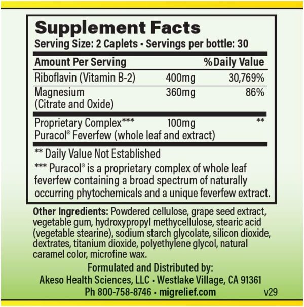 MigreLief Original Triple Therapy with Puracol - Nutritional Support for Migraine Sufferers - 60 Caplets/1 Month Supply - Image 4