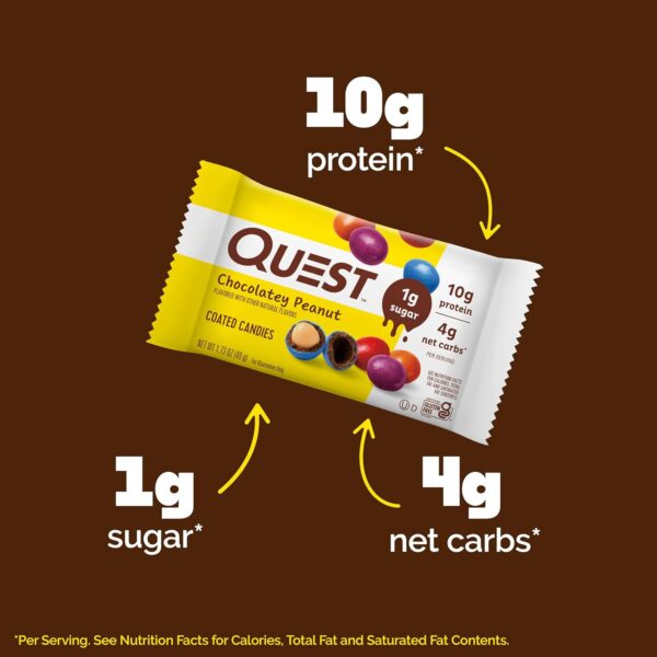 Quest Nutrition Coated Candies, Chocolatey Peanut, 1g Sugar, 10g Protein, 4g Net Carbs, Gluten Free, Keto Friendly, 12 Count - Image 3
