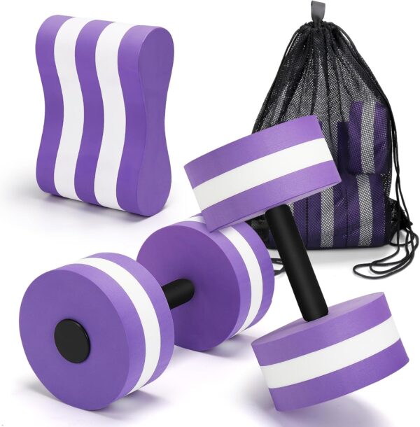 Carperipher Water Aerobics Set for Aquatic Exercise, Pool Fitness Equipment Foam Water Dumbbell Set, Aquatic Dumbbells and 5-Layer Training Leg Float, Water Workout Fitness Tool（Purple） - Image 2