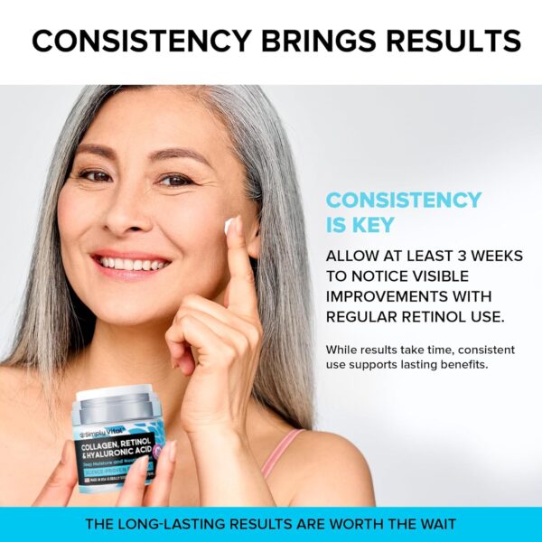 SimplyVital Collagen, Retinol & Hyaluronic Acid Cream - Anti-Aging Face Moisturizer for Face, Firming Skin Care Neck & Décolleté - Made in USA, Daily Moisturizer Face Cream Day & Night - 1.7 fl.oz. - Image 9