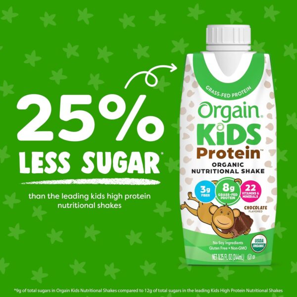 Orgain Organic Kids Protein Nutritional Shake, Chocolate - 8g of Protein, 22 Vitamins & Minerals, Fruits & Vegetables, Gluten Free, Soy Free, Non-GMO, 8.25 Fl Oz (Pack of 12) - Image 4