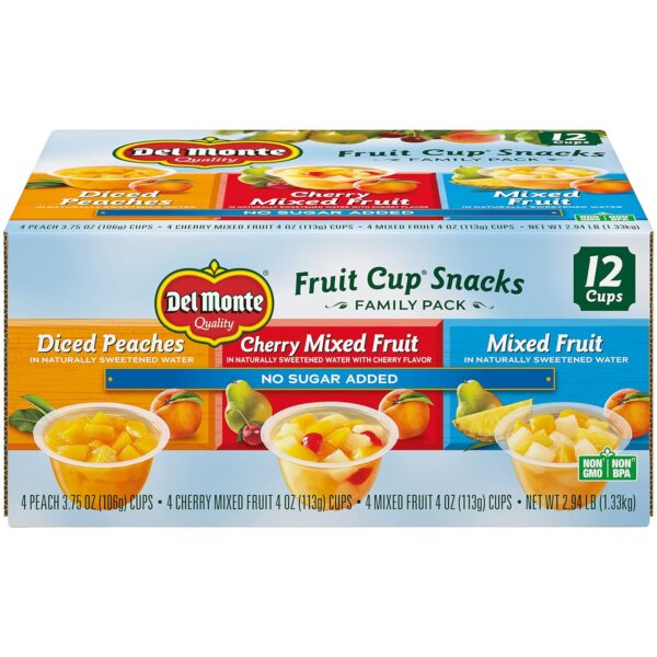 Del Monte FRUIT CUP Snacks, Family Pack, No Sugar Added, 12-Pack, 4 oz Variety Pack - Image 2