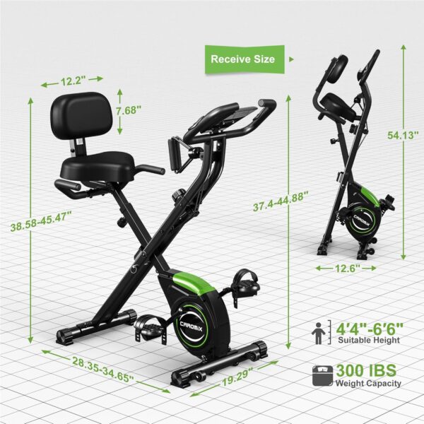 Caromix Folding Exercise Bike, 4 in 1 Stationary Magnetic Cycling Bicycle Upright Indoor Cycling Bike for Home Workout 330LB Capacity - Image 9
