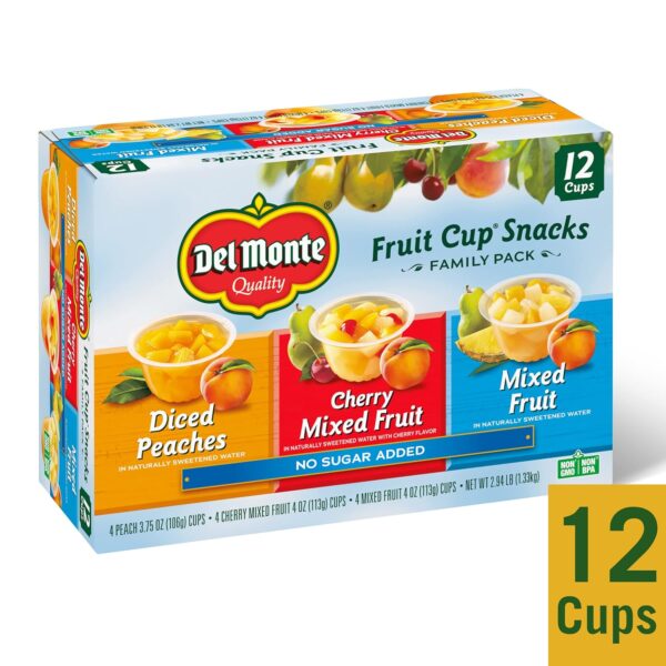 Del Monte FRUIT CUP Snacks, Family Pack, No Sugar Added, 12-Pack, 4 oz Variety Pack - Image 4