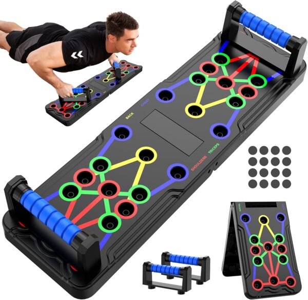Solid Push Up Board 15 in 1 Home Workout Equipment Multi-Functional Pushup Stands System Fitness Floor Chest Muscle Exercise Professional Equipment Burn Fat Strength Training Arm Men & Women Weights - Image 2