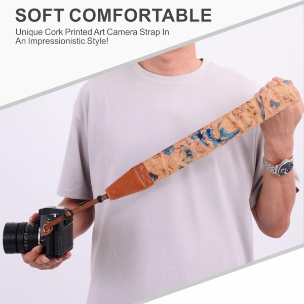 Padwa Lifestyle Cork Camera Strap - 2" Top Layer Cowhide Head Camera Straps for Photographers,Natural Log Crackle Art Print Style,Soft Chamois Velvet Padded Strap Quick Release fits All Cameras - Image 7