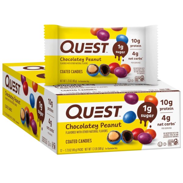 Quest Nutrition Coated Candies, Chocolatey Peanut, 1g Sugar, 10g Protein, 4g Net Carbs, Gluten Free, Keto Friendly, 12 Count - Image 2