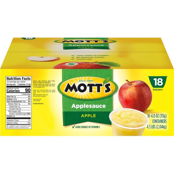 Mott's Applesauce, 4 Oz Cups, 18 Count, No Artificial Flavors, Good Source Of Vitamin C, Nutritious Option For The Whole Family - Image 11