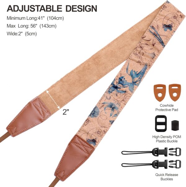 Padwa Lifestyle Cork Camera Strap - 2" Top Layer Cowhide Head Camera Straps for Photographers,Natural Log Crackle Art Print Style,Soft Chamois Velvet Padded Strap Quick Release fits All Cameras - Image 8