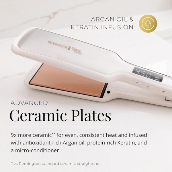 Remington Shine Therapy 2 inch Hair Straightener, Flat Iron Infused with Argan Oil & Keratin, Professional Ceramic Flat Iron for Less Frizz, Shiny & Smooth Hot Styling Tools - Image 3