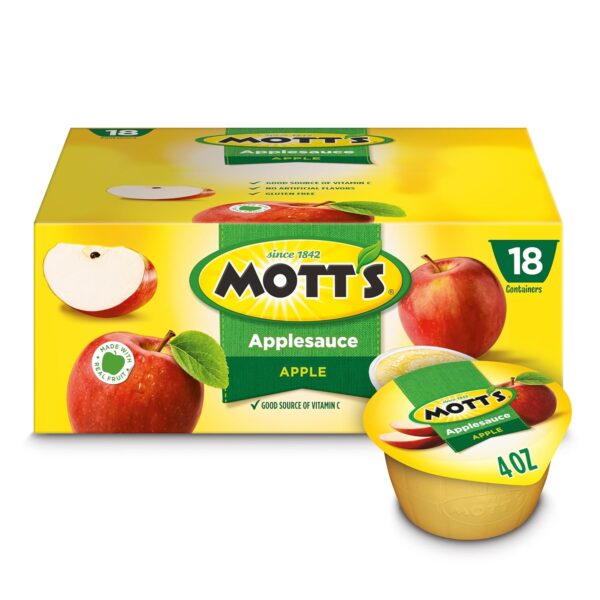 Mott's Applesauce, 4 Oz Cups, 18 Count, No Artificial Flavors, Good Source Of Vitamin C, Nutritious Option For The Whole Family - Image 2