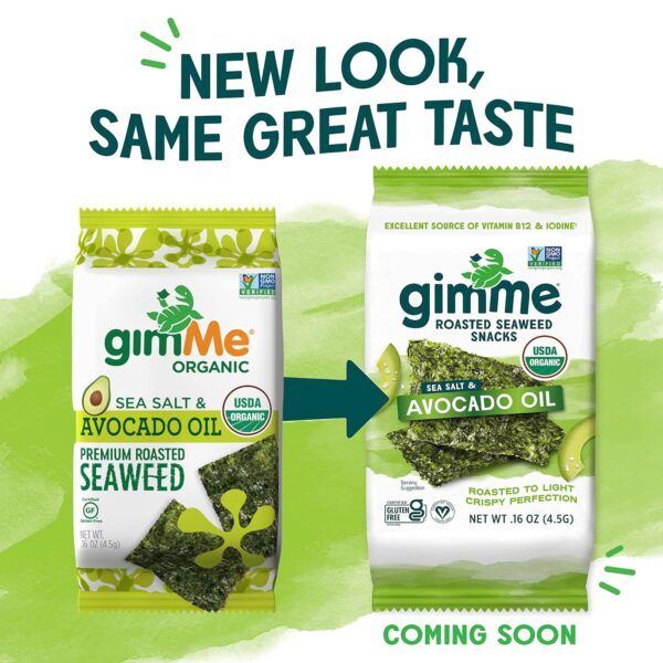 Gimme Seaweed Organic Premium Roasted Seaweed Snacks, Sea Salt & Avocado Oil, 6 Count, Keto, Vegan, Gluten-Free, Great Source of Omega3s and Iodine, Healthy On-The-Go Snack for Kids and Adults - Image 4