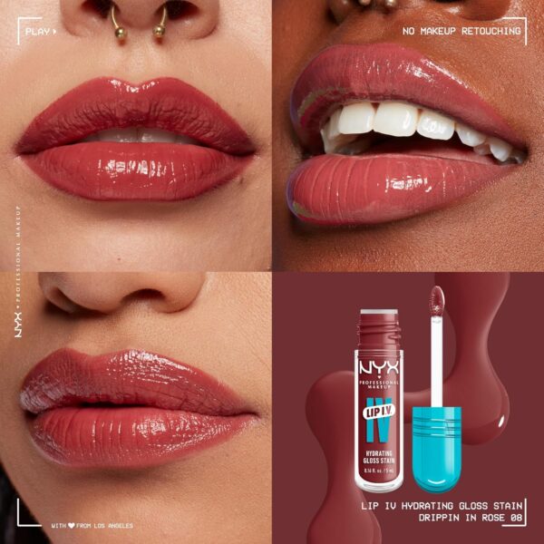 NYX PROFESSIONAL MAKEUP Lip IV Hydrating Glossy Lip Stain with 12HR Hydration - Drippin In Rose (Pink) - Image 3